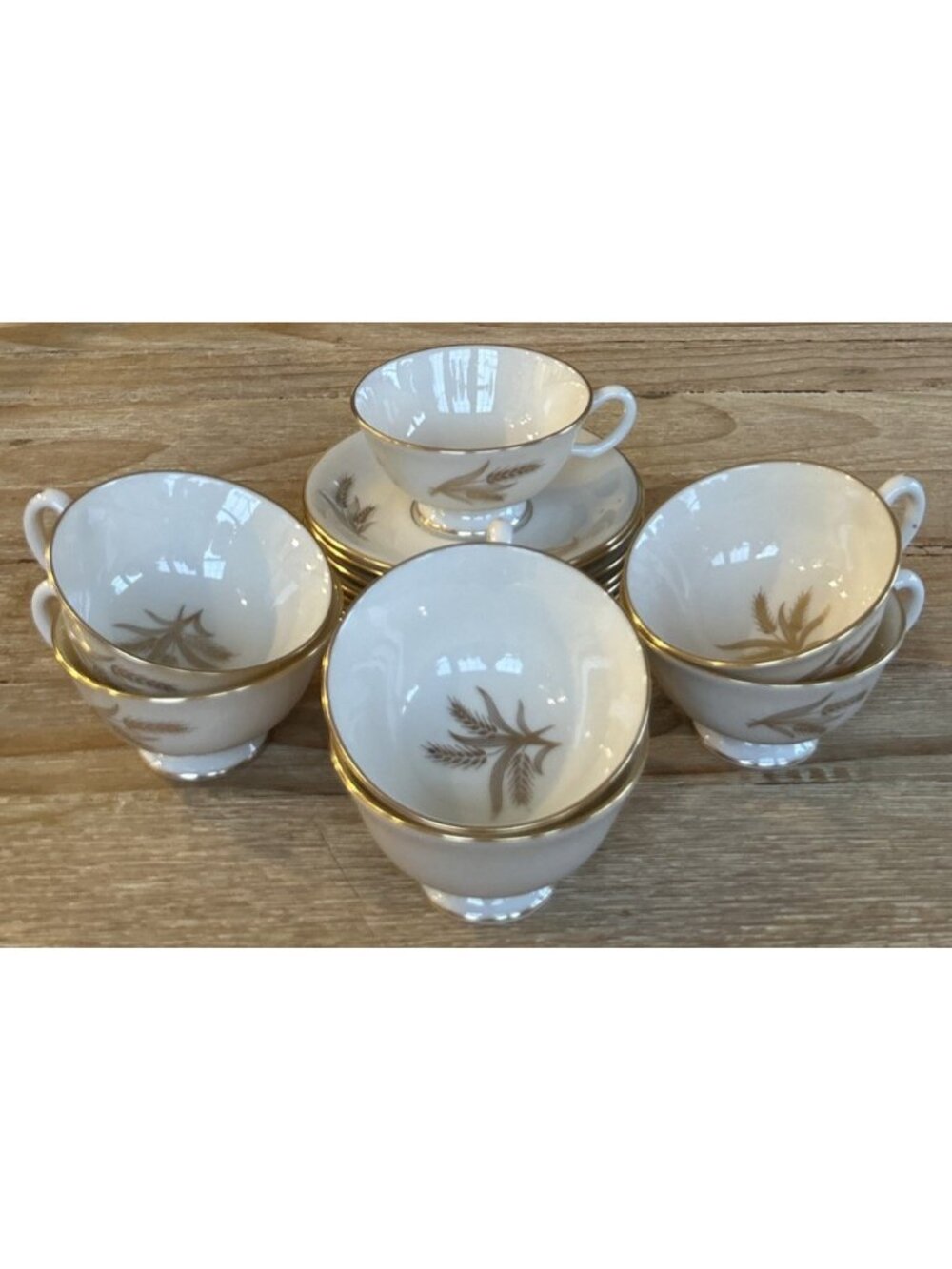 Vintage Lenox Harvest R- 441 Gold - Set Of  Seven Footed Tea Cups And Saucers